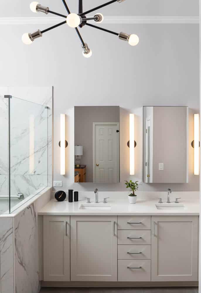 bathroom vanity with lighted medicine cabinet